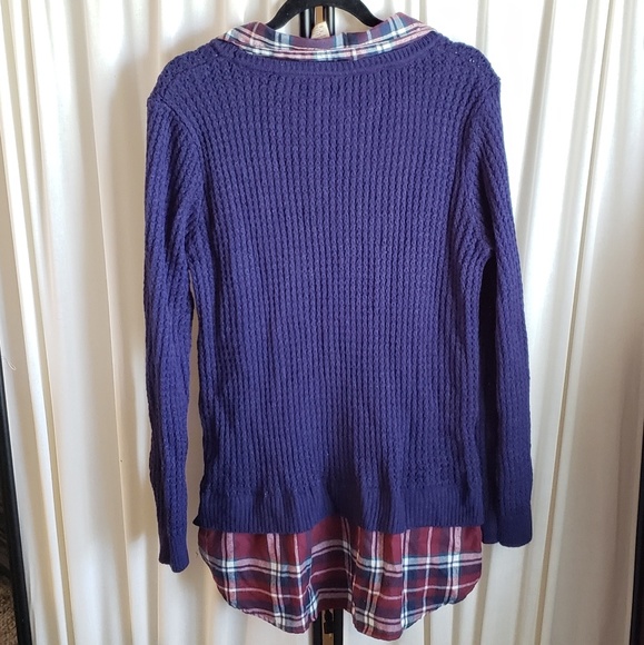 Faded glory 16/18 XL dark blue w/ plaid sweater - Picture 2 of 4